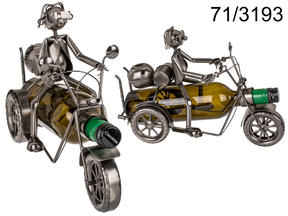 Kovový stojan na víno - motorkář II, možnost personalizace gravírováním