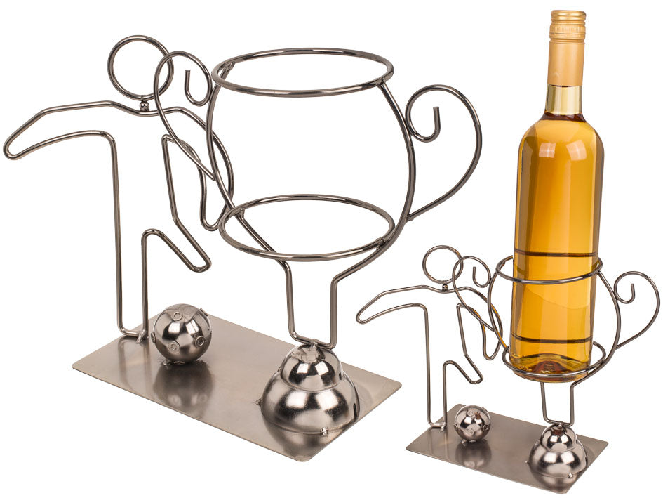 Metalowy Stojak na Butelkę Mistrzowski Futbol, możliwość personalizacji grawerem, 20 cm wysokości