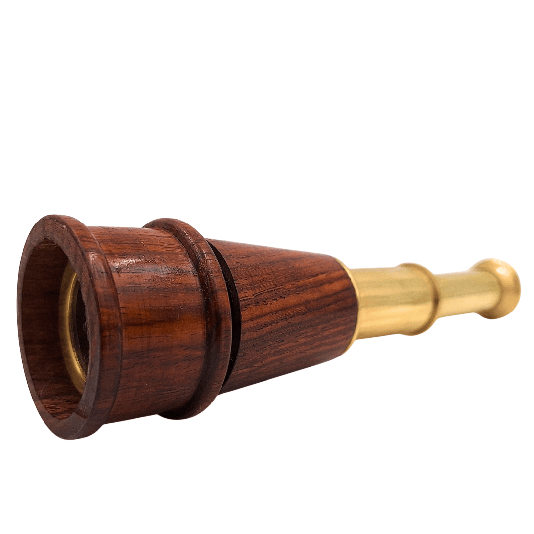 Luneta Mosiężno-Drewniana na Eleganckiej Podstawie Drewnianej – Dekoracja Retro – CER029