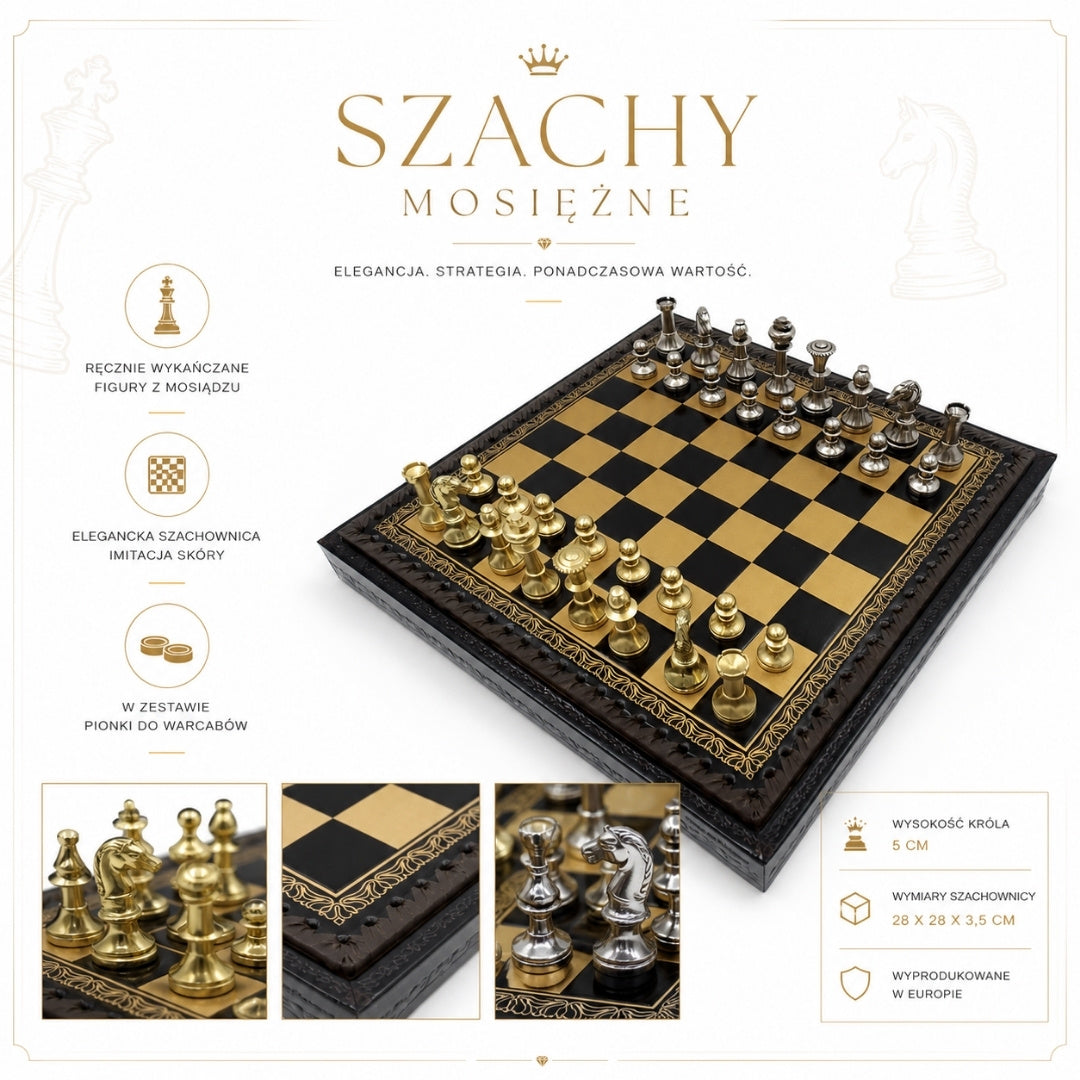 Ekskluzywne Mosiężne Szachy Italfama 28x28 cm – N001