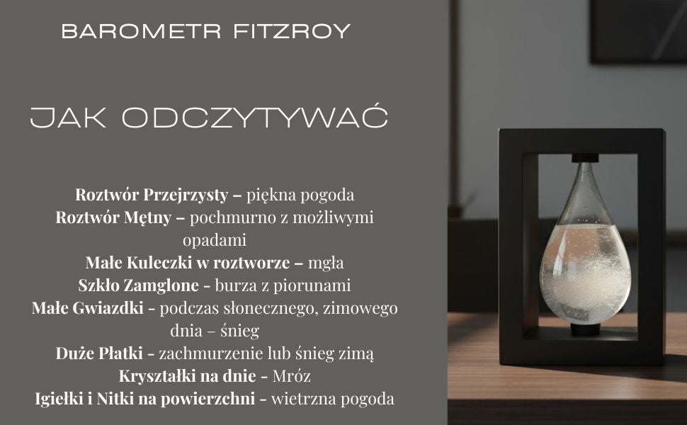 Barometr Burzowy Fitzroya w Oprawie Drewnianej - Kropla Storm Glass – BAW1