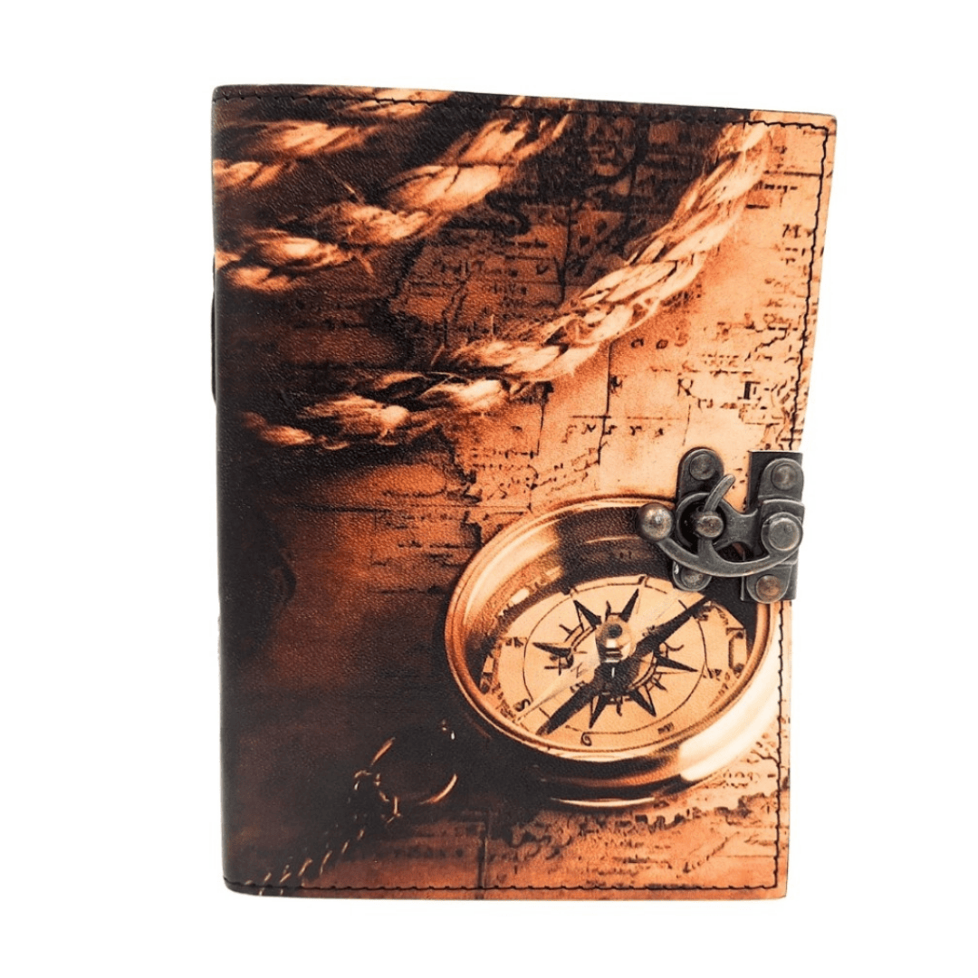 Notes Skórzany Kompas Retro Vintage 200 stron – Prezent dla Podróżnika - AH10A