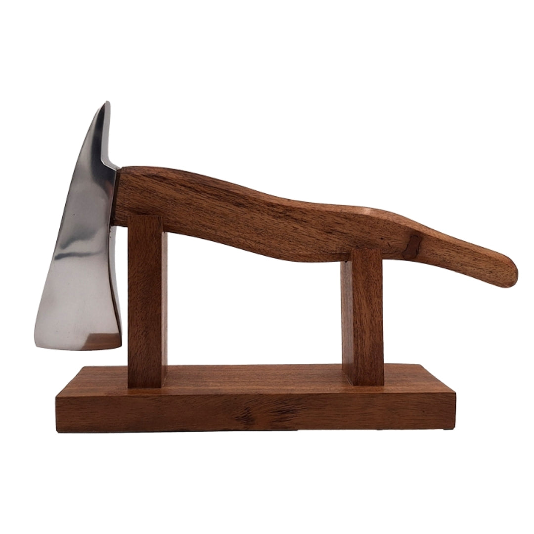 Toporek hasičský s gravírováním - kovovo-dřevěný dárek pro hasiče, výška 17,5 cm, stříbrno-hnědý, personalizovaný dárek na každou příležitost