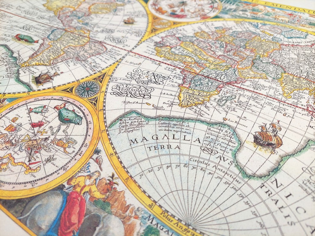 Stara Mapa Świata - Orbis Terrarum reprint - P. Plancius, 1594 r. M1594