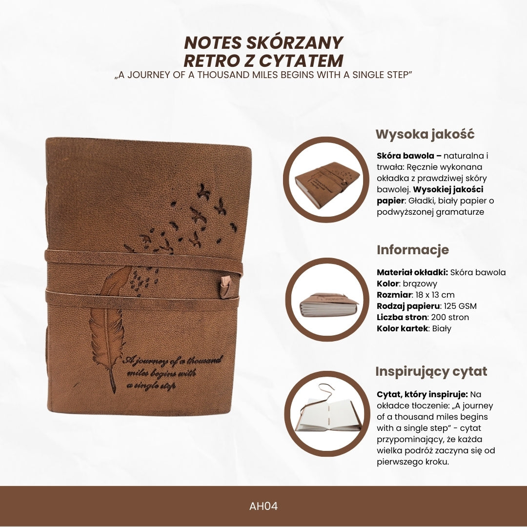 Notes skórzany Retro z Inskrypcją 200 stron - AH04