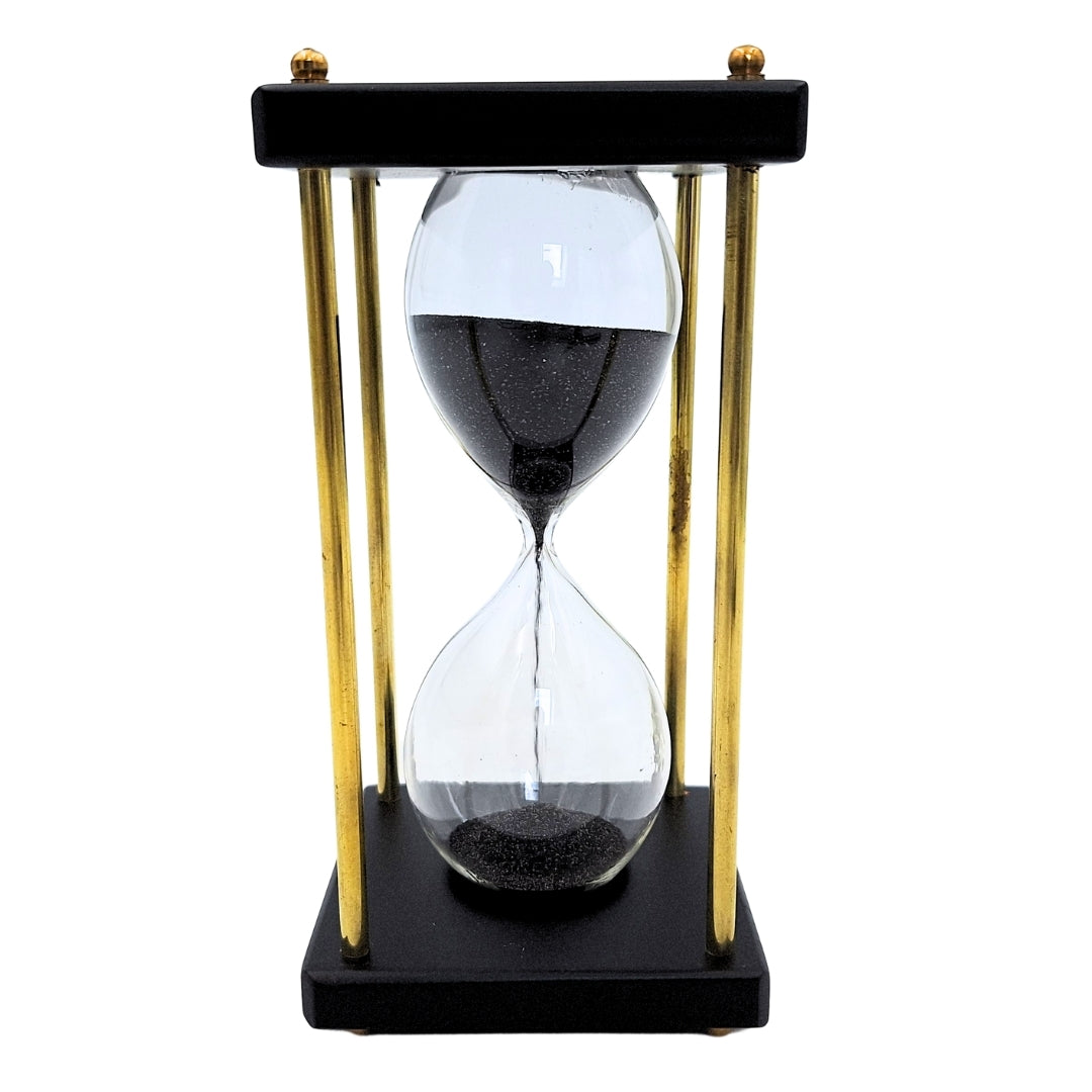 Klepsydra Mosiężno-Drewniana 5 minut – Czarny Piasek – Elegancka Dekoracja Retro - STRS