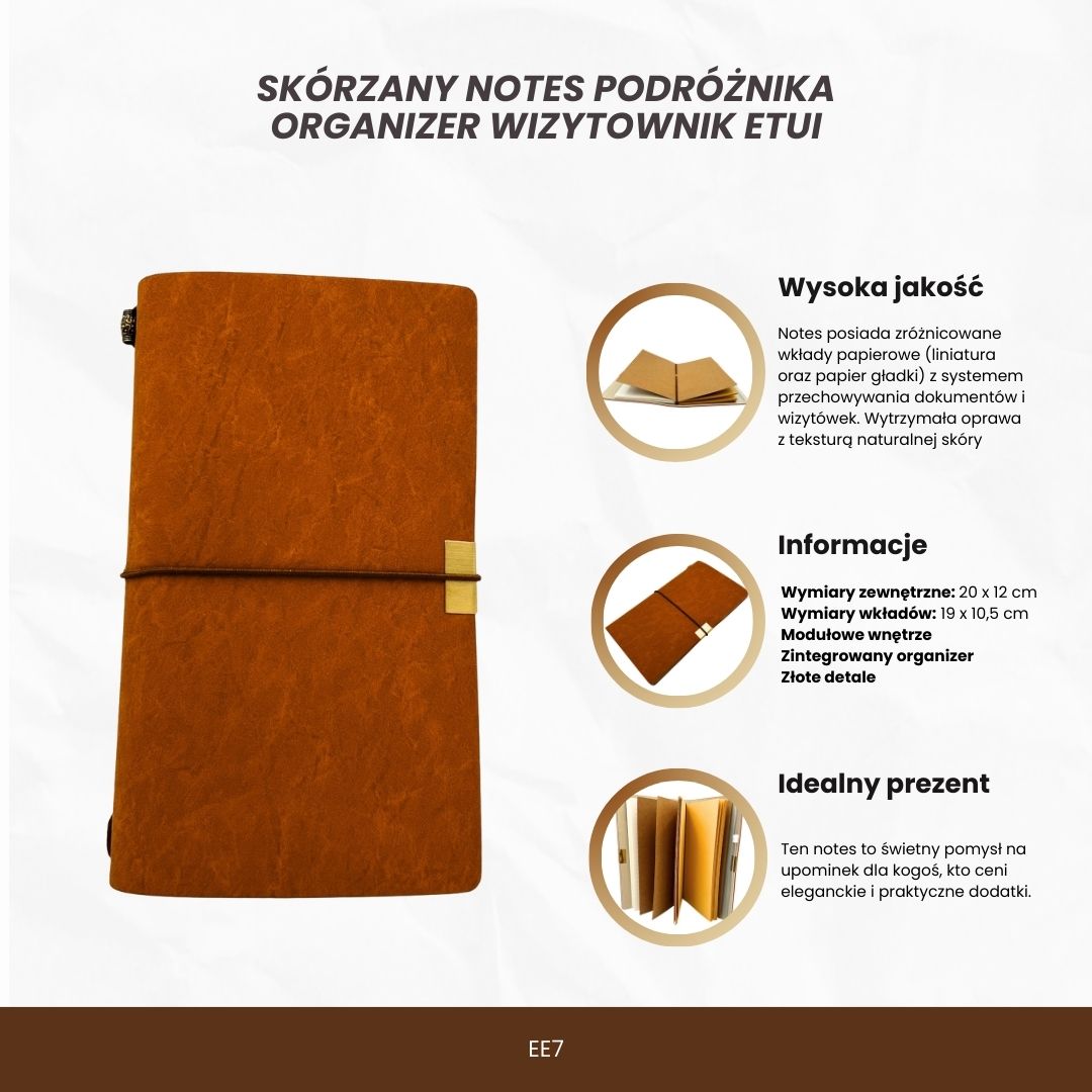 Skórzany Notes Podróżnika Organizer Wizytownik Etui – EE7