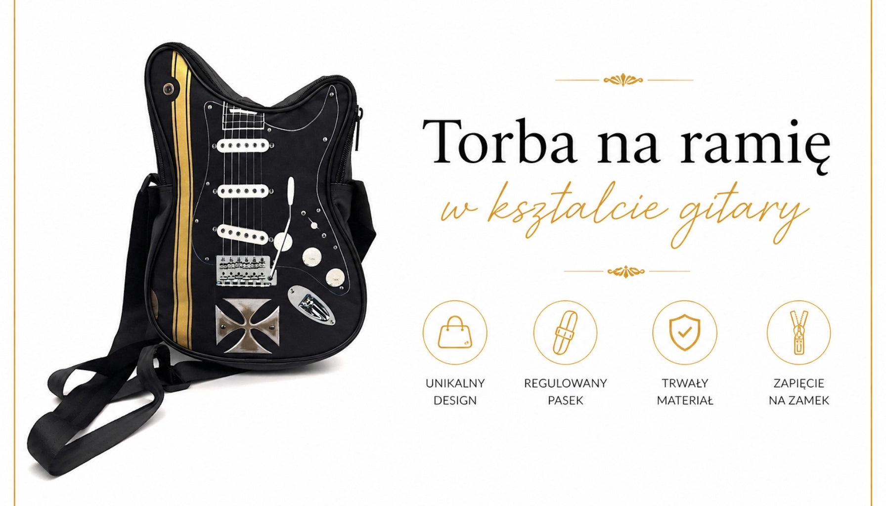 Torba na ramię w kształcie gitary z krzyżem maltańskim – Prezent dla gitarzysty - RBG-005