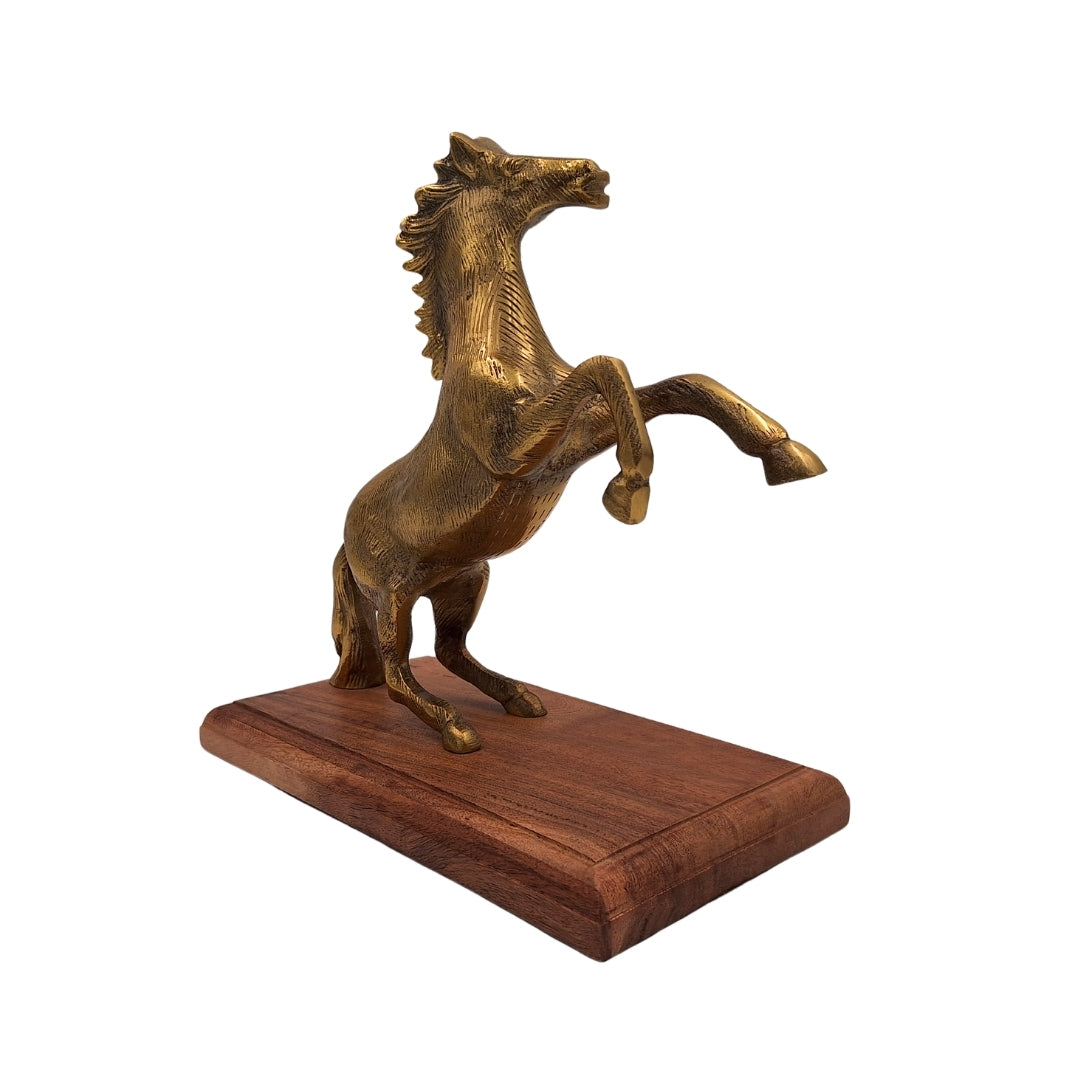 Koń - figurka aluminiowa na podstawie drewnianej - NI9537