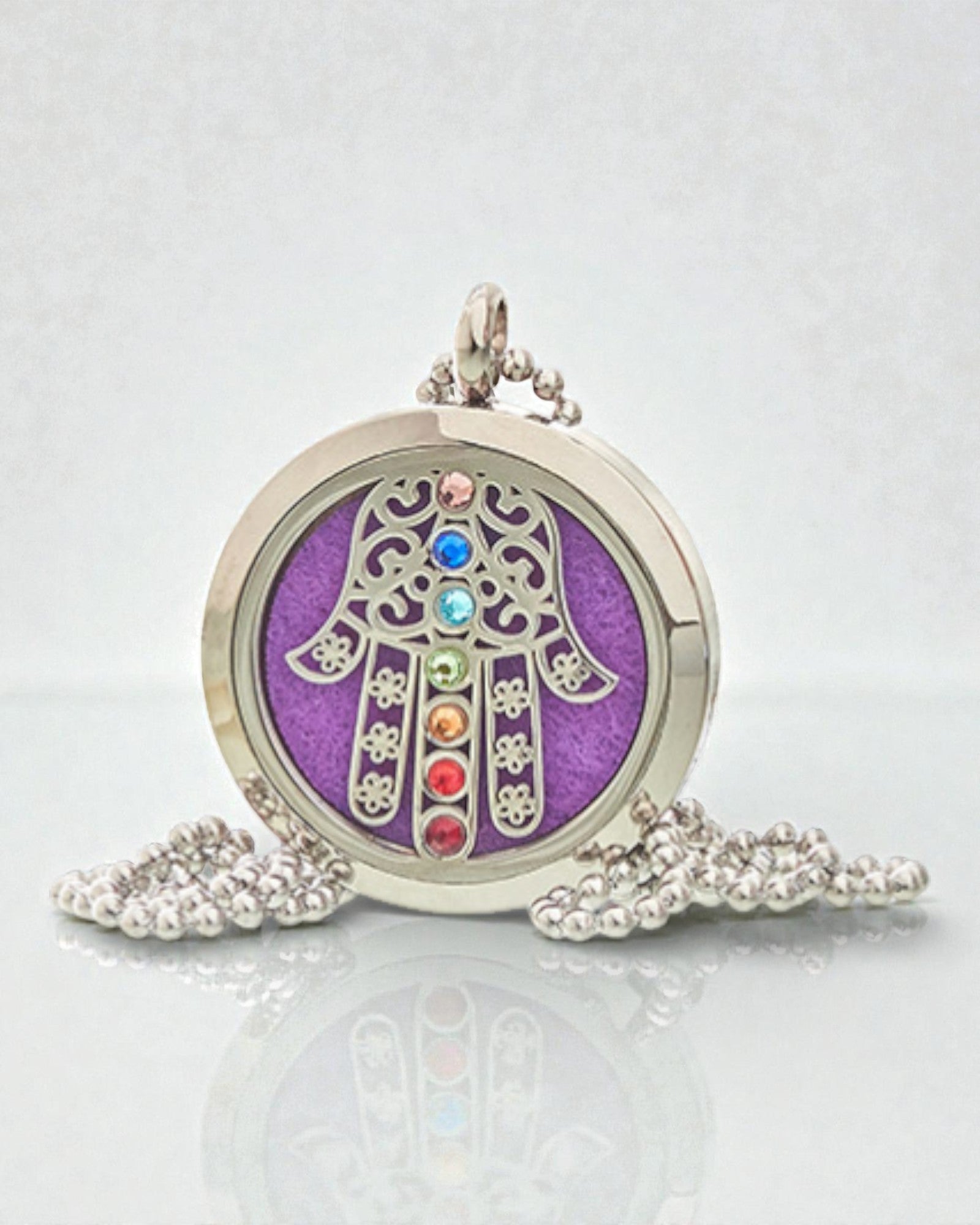 AromaHamsa Chakra – aromaterapeutický náhrdelník s medailonem Hamsa 30 mm