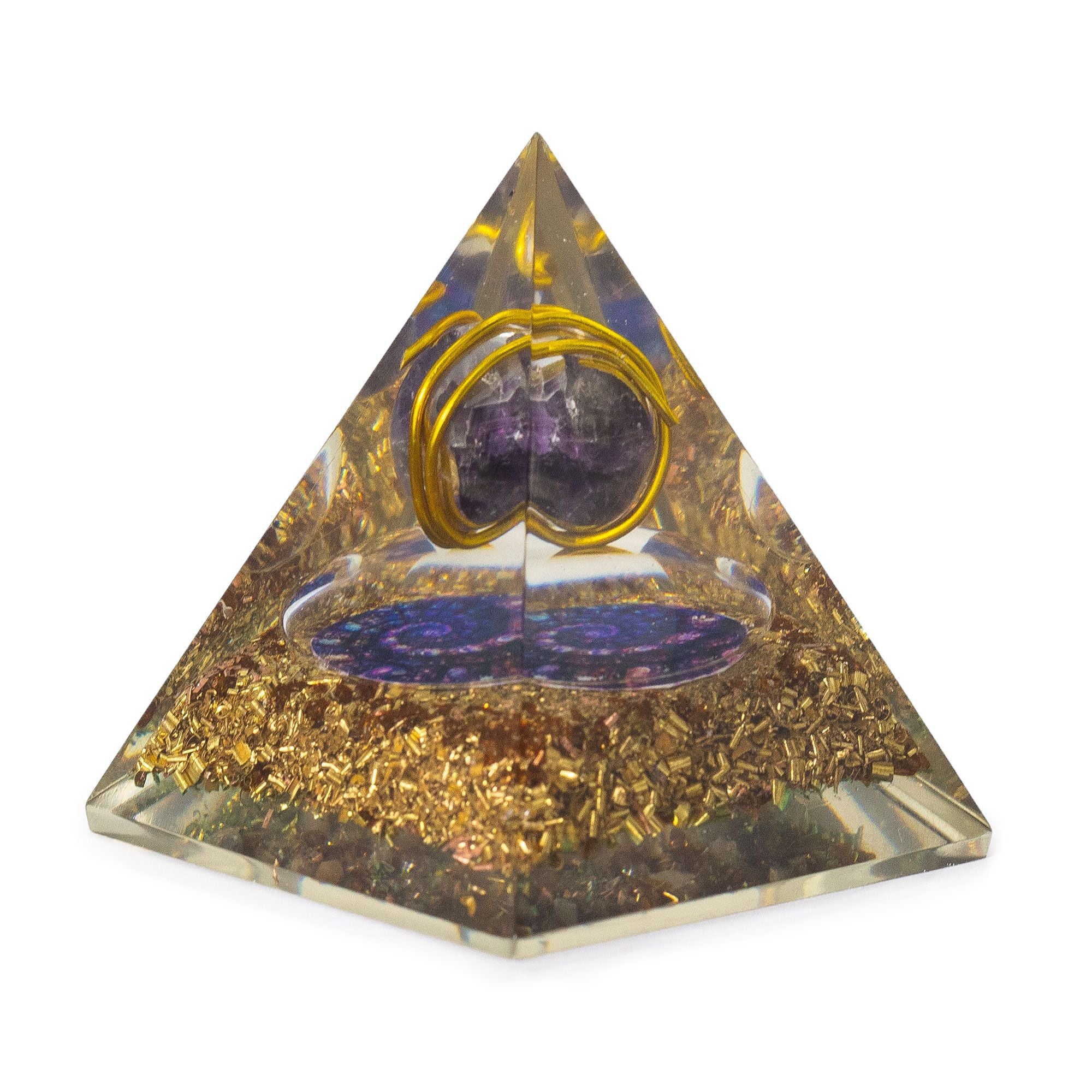 Střední orgonitová pyramida s ametystem a mědí 7x6 cm
