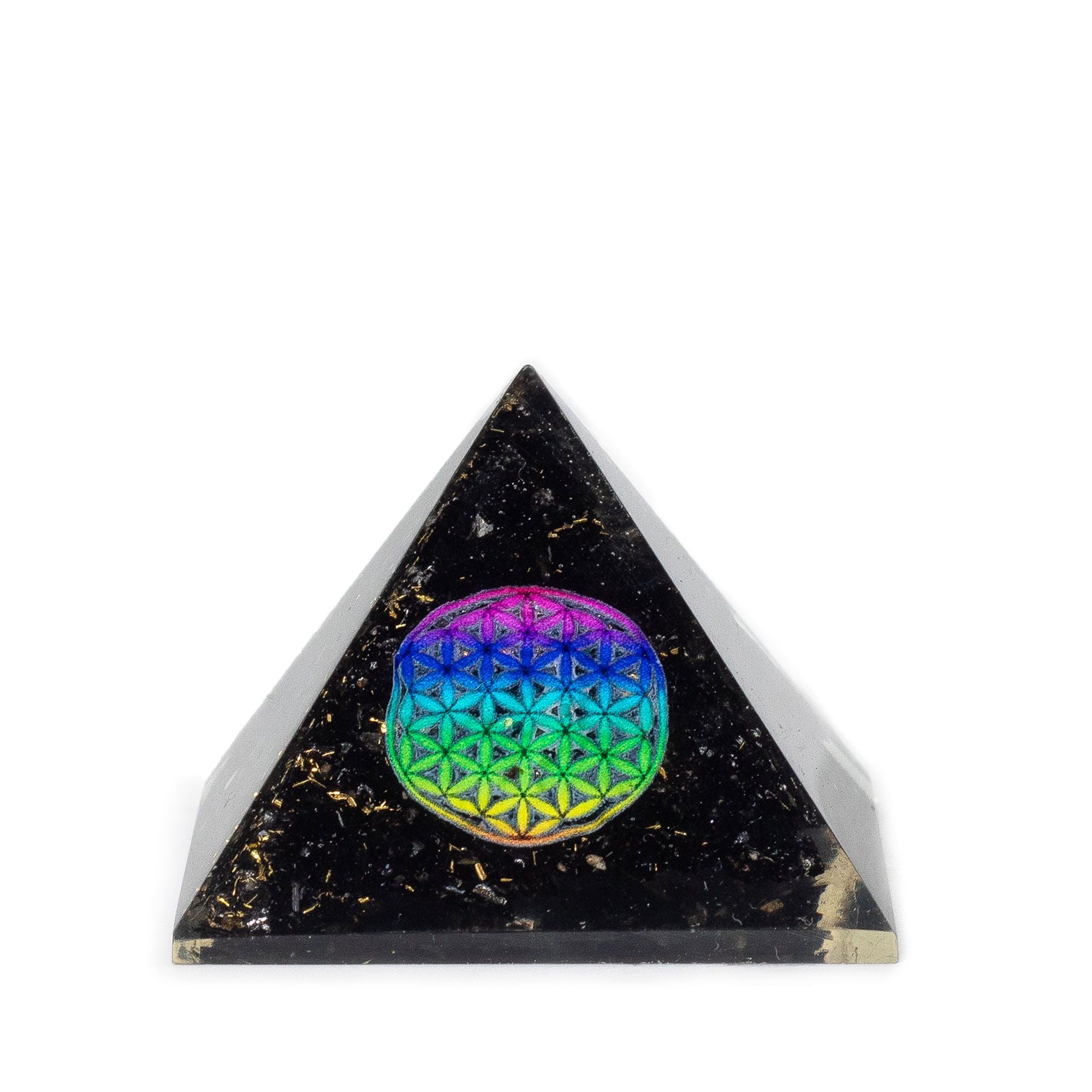 Piramida Orgone z Czarnego Tourmalinu 5.5x4.5cm z Kwiatem Życia