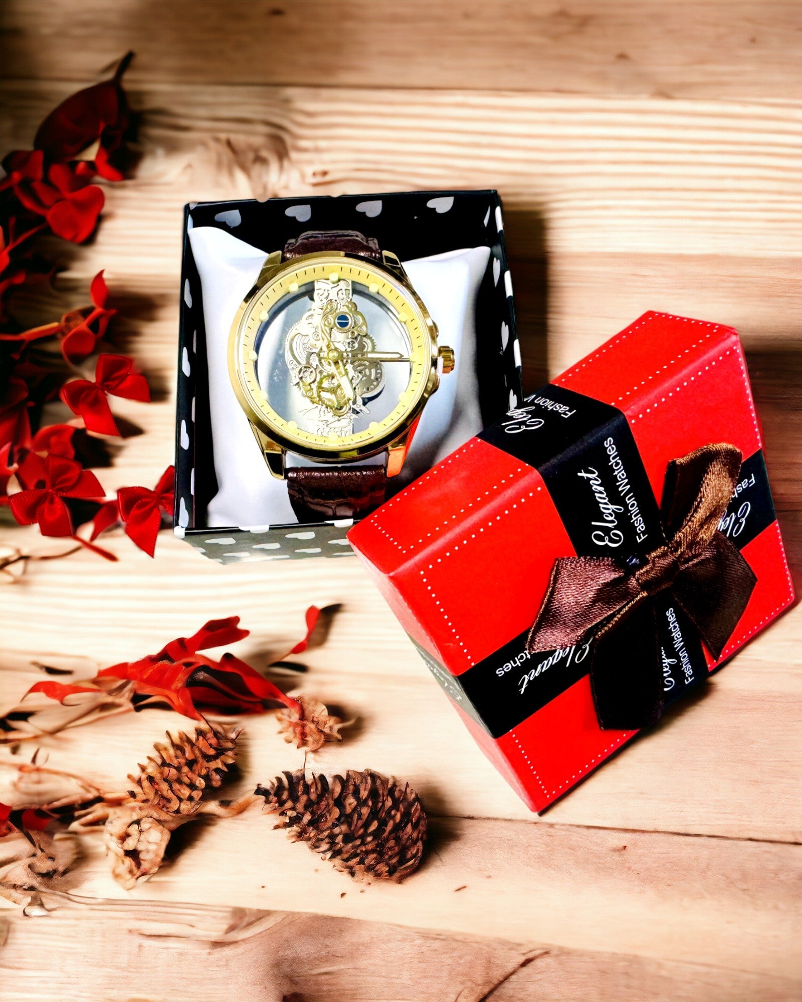 Pánské hodinky s průhledným mechanismem - Elegance a preciznost ve zlatém provedení