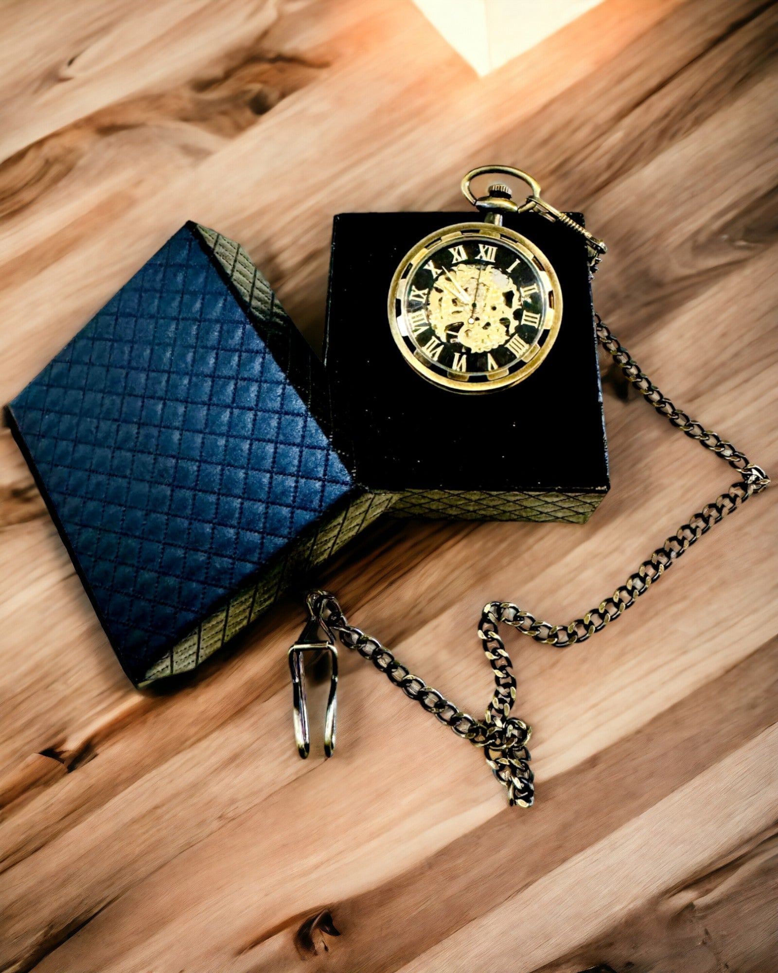 Retro kapesní hodinky – Mechanické, barva sekané zlato s černou, Luxusní, Vodotěsné, Poloautomatické, personalizace s gravírováním