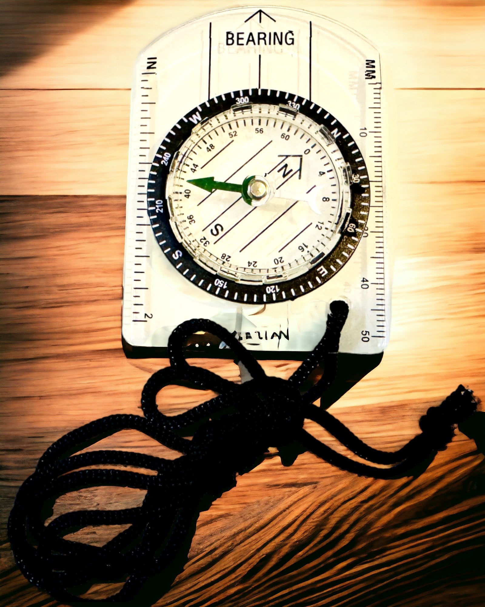 Turistický kompas "Průvodce Dobrodruha" - Průhledný, Mini Akrylový s Visícím Lanem a Měřítkem Mapy, s Gravírováním