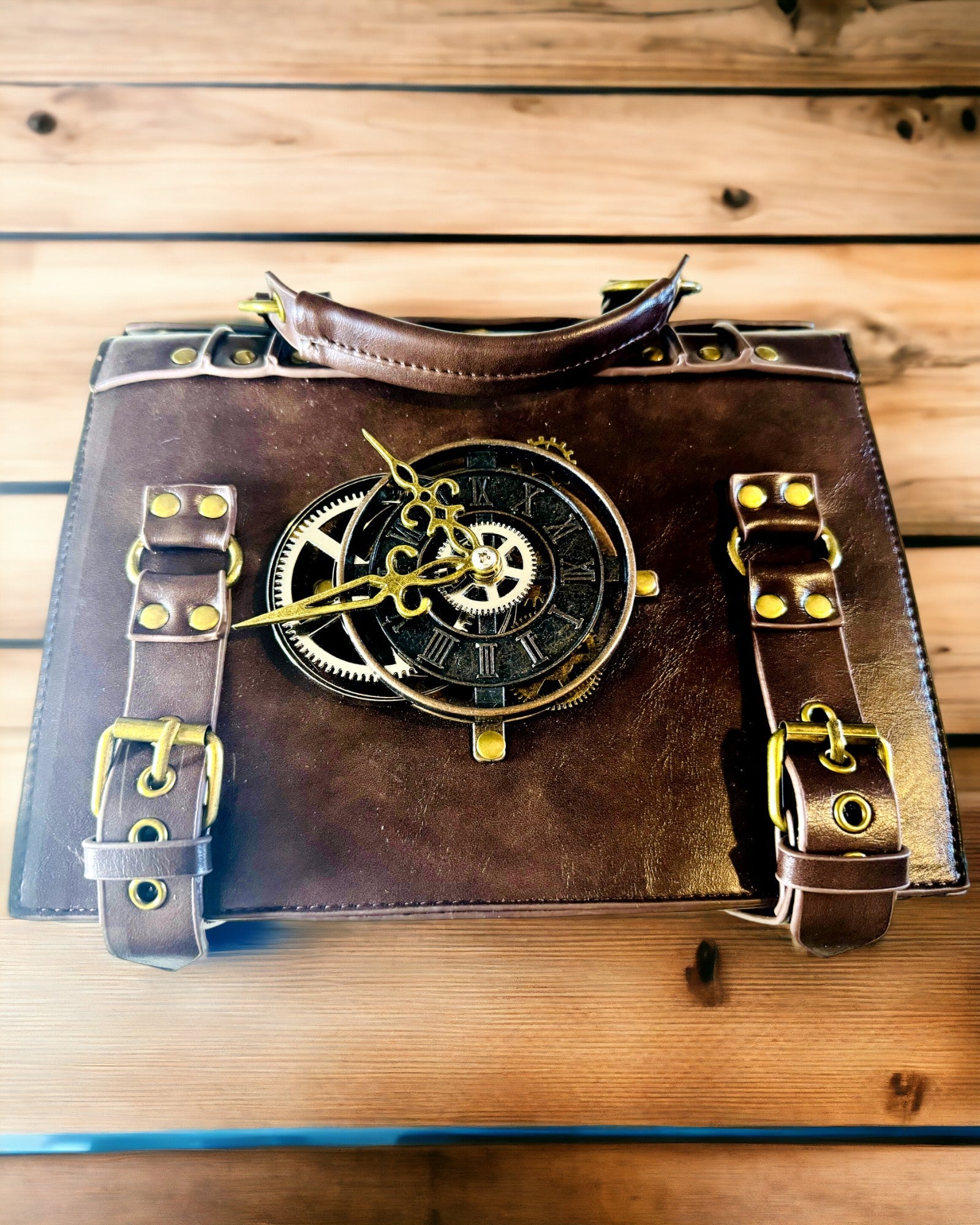 Crossbody taška s motivem vintage hodin - univerzální satchel kabelka s texturou PU kůže