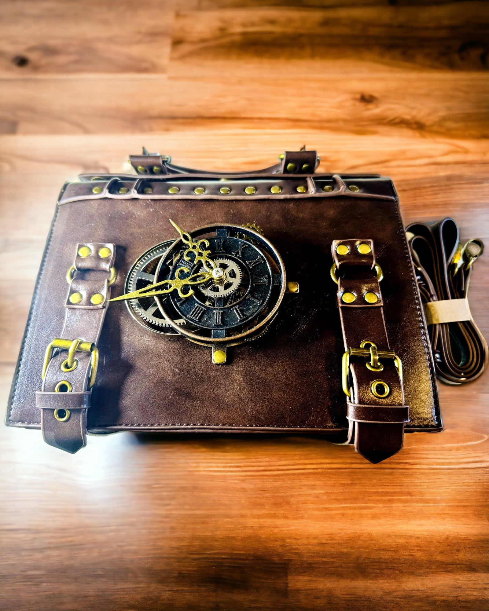 Crossbody taška s motivem vintage hodin - univerzální satchel kabelka s texturou PU kůže