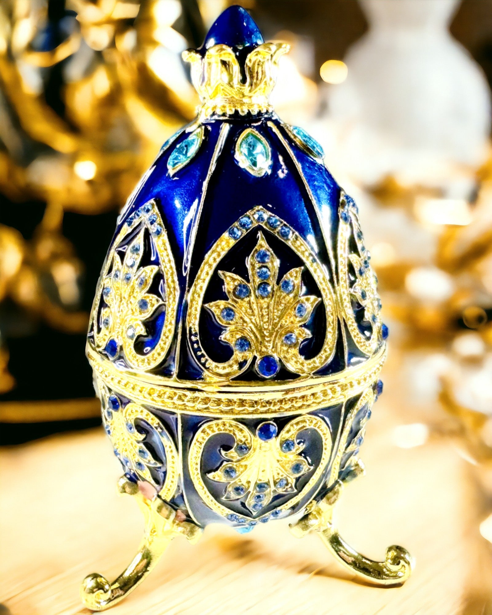 Exkluzivní Fabergého vejce - tmavě modrá barva – Dekorativní šperkovnice ze smaltu