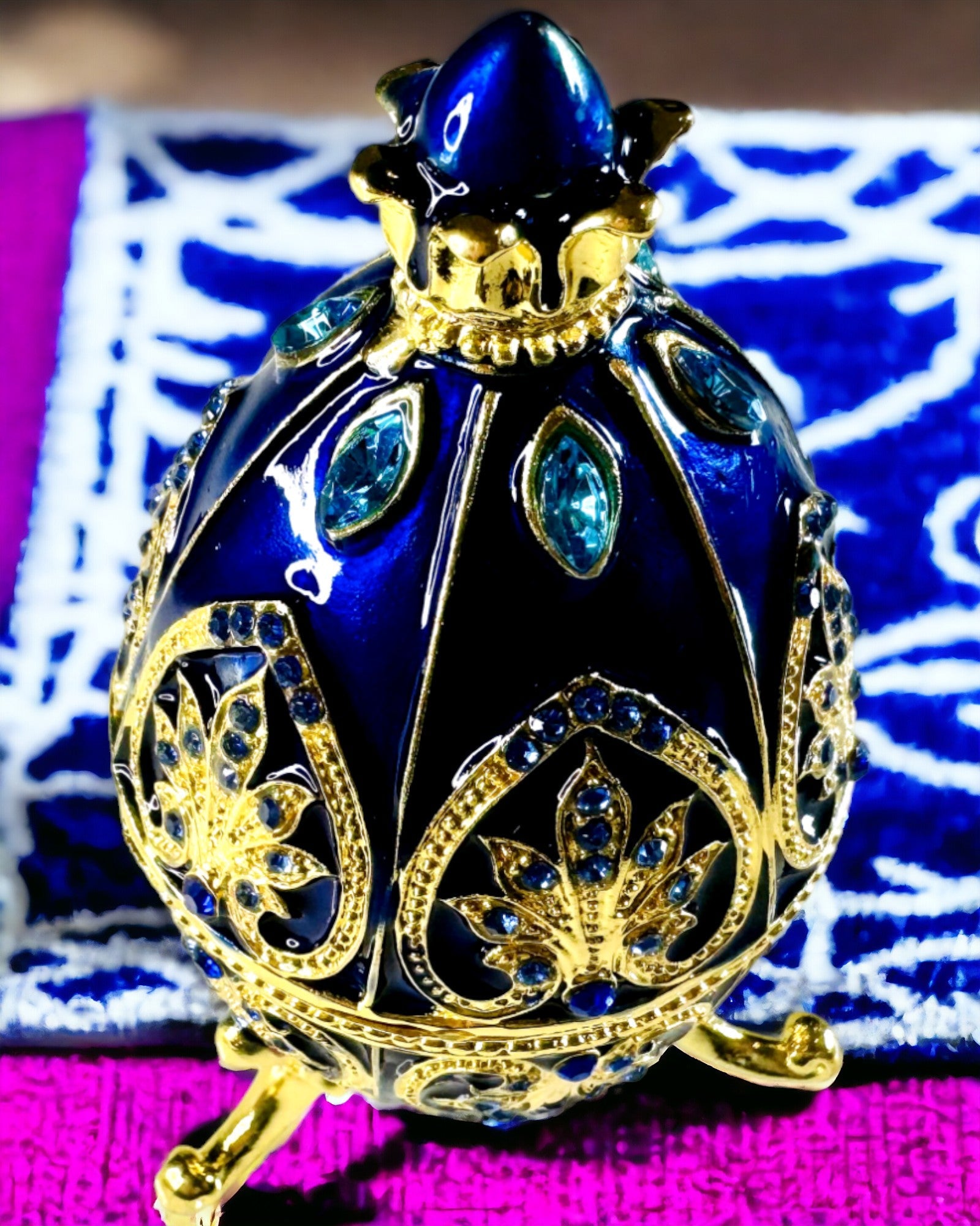 Exkluzivní Fabergého vejce - tmavě modrá barva – Dekorativní šperkovnice ze smaltu