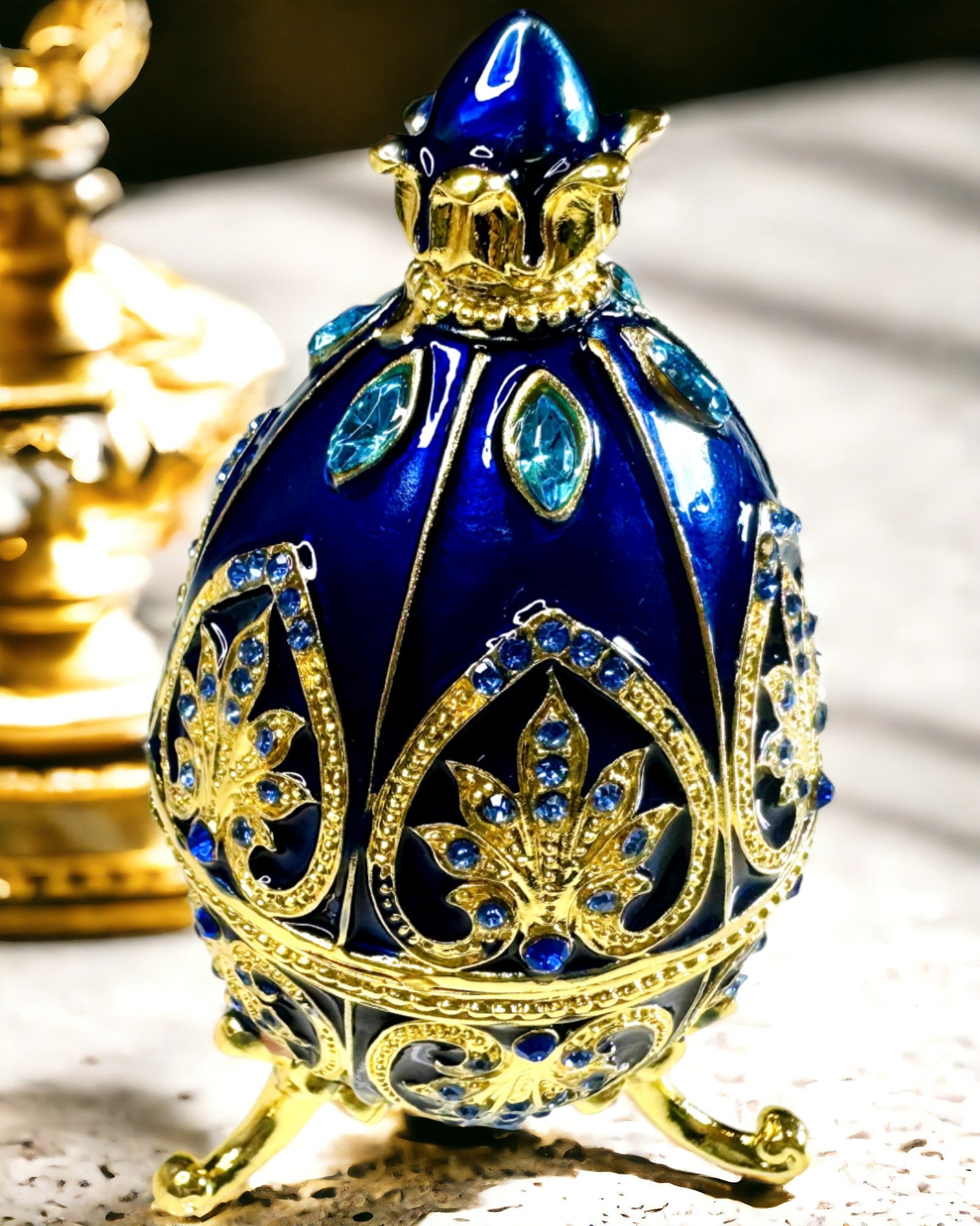 Exkluzivní Fabergého vejce - tmavě modrá barva – Dekorativní šperkovnice ze smaltu