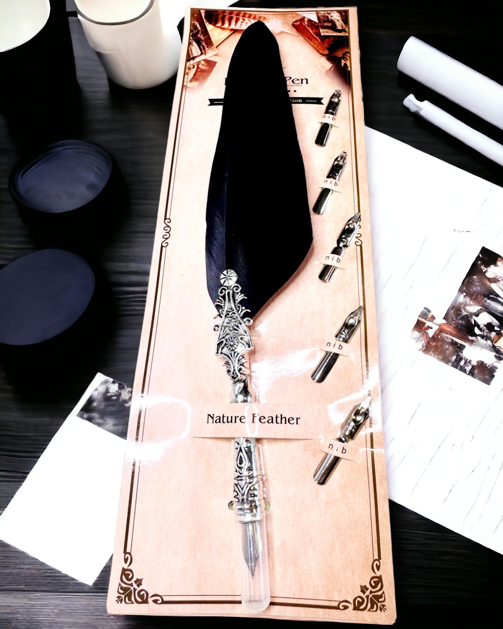 Vintage kaligrafické pero s přírodním husím brkem – Ideální dárek ke Dni matek nebo pro učitele. Gravírování