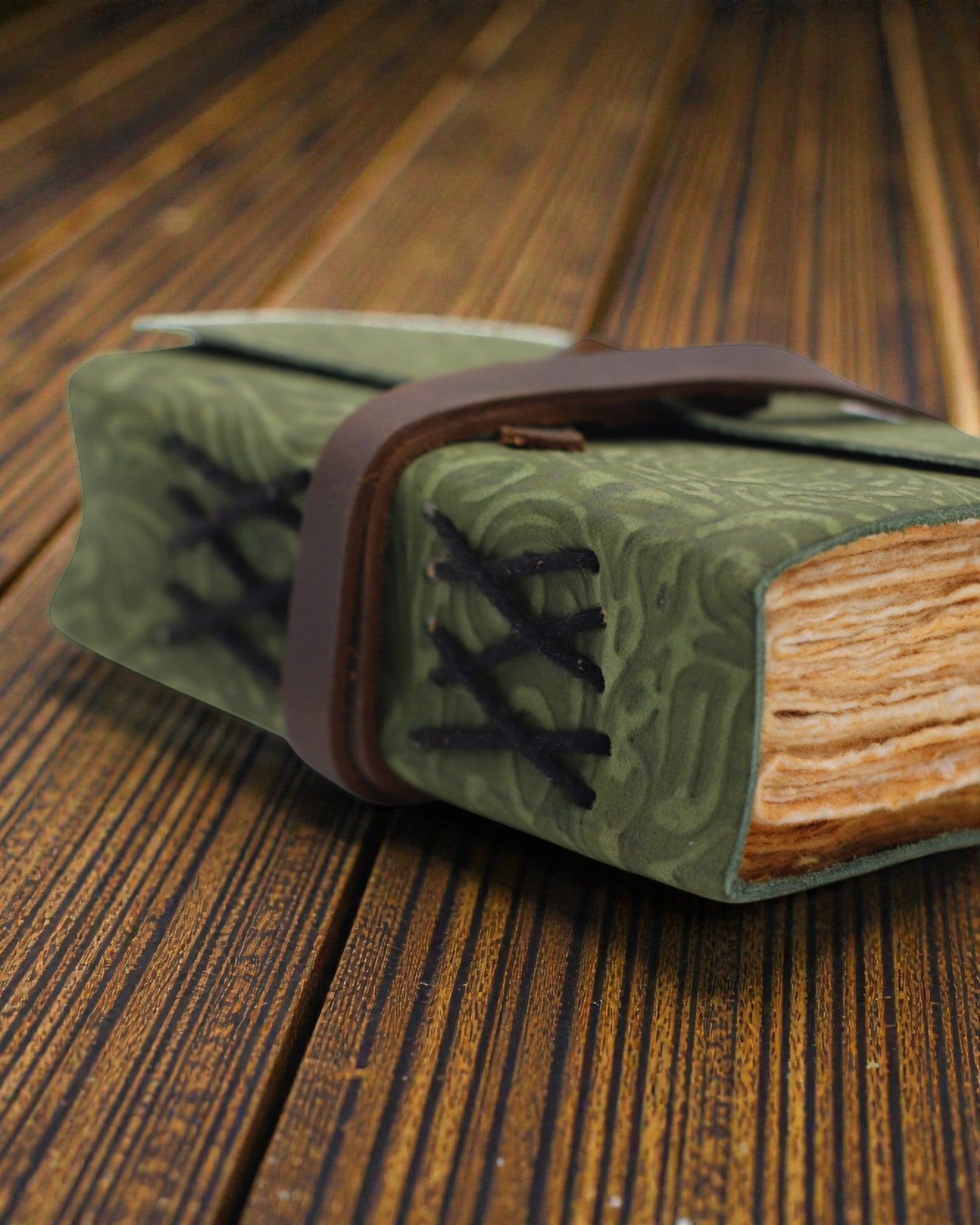 Green Maze Vintage – skórzany notatnik z postarzanymi kartkami 12,7 × 8,9 cm