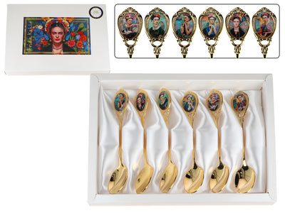 Sada 6 lžiček potažených 24K zlatem F. Kahlo s možností personalizace gravírováním - elegantní příbor jako dárek, 13 cm, CARMANI