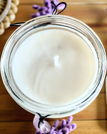 Intenční sójová svíčka Ametyst – klid, harmonie a očista, 250 ml, možnost personalizace jako dárek
