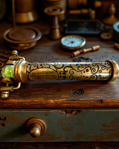 Kaleidoskop Vintage „Smaragdové sny”, 15 cm – ručně vyrobený, možnost personalizace gravírováním jako dárek