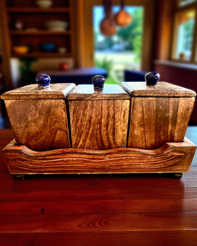 Sada Royal Trio – Čaj, Káva, Cukr ze dřeva Shisham, ručně vyrobená, s možností gravírování jako dárek