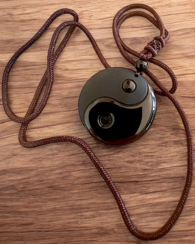 Boho náhrdelník z obsidiánu Yin Yang Tai Chi, možnost personalizace gravírováním jako dárek