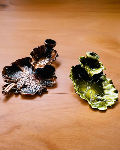 Elegantní kovový držák na kadidlo ve tvaru lotosového listu - 4 varianty na výběr, možnost personalizace gravírováním jako dárek