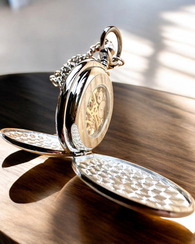 Klasyczny Kieszonkowy Zegarek Mechaniczny z Podwójną Pokrywą, Manualny, Kolor Srebrny