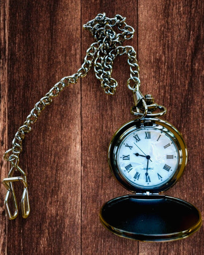 Klasické kapesní hodinky s římskými číslicemi a řetízkem, křemenné, černý lesk - barva černá