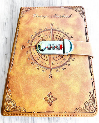Tajný zápisník A5 Vintage se zámkem na kód - Vyberte si svůj styl, personalizace gravírováním jako dárek