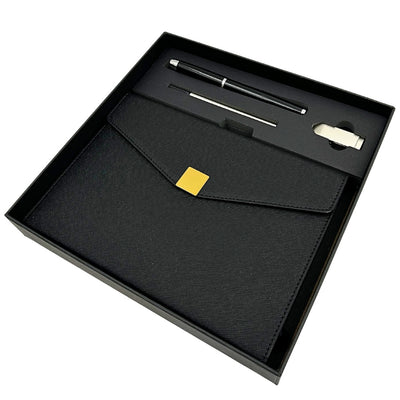Elegancki Zestaw Prezentowy Premium – Notes A5 z Długopisem i Pendrive 16GB w Pudełku – Czarno-złoty – EE9