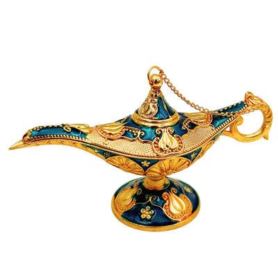 Dekorativní kovová Aladinova lampa, tmavě modro-zlatá 12cm - LAB12