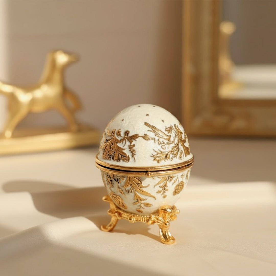 Exkluzivní kovová šperkovnice Fabergého vejce s krystalky - B0794-00
