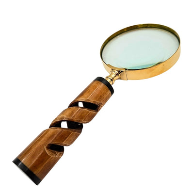 Lupa w oprawie mosiężnej z rączką rogową NC2356 - elegancki prezent z możliwością personalizacji grawerem, szkło powiększające 3,5-krotnie, długość 18,5 cm, średnica 7,5 cm