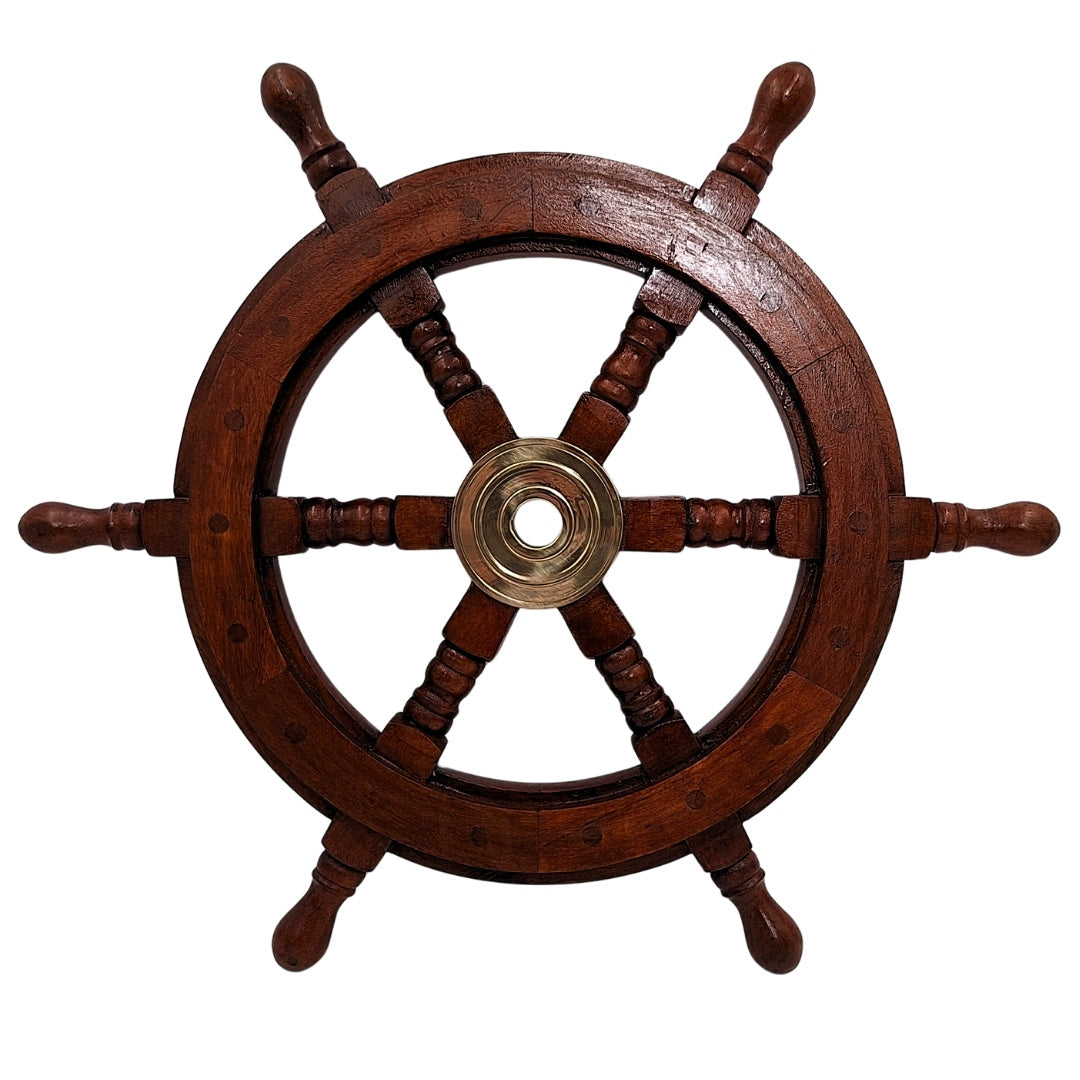 Koło Sterowe Drewniane – 45 cm - Dekoracja Marynistyczna Retro - NC1402A