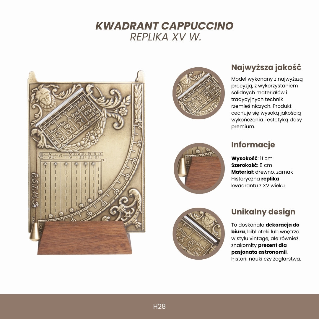 Kvadrant Cappuccino – replika z 15. století - dárek pro astronoma nebo námořníka – H28