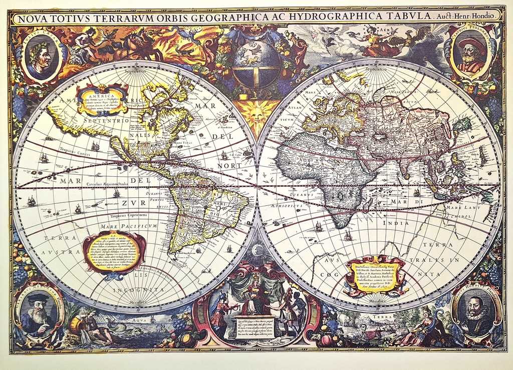 Mapa světa 1630r. - J.Hondius reprint - M1630 - dárek pro historika