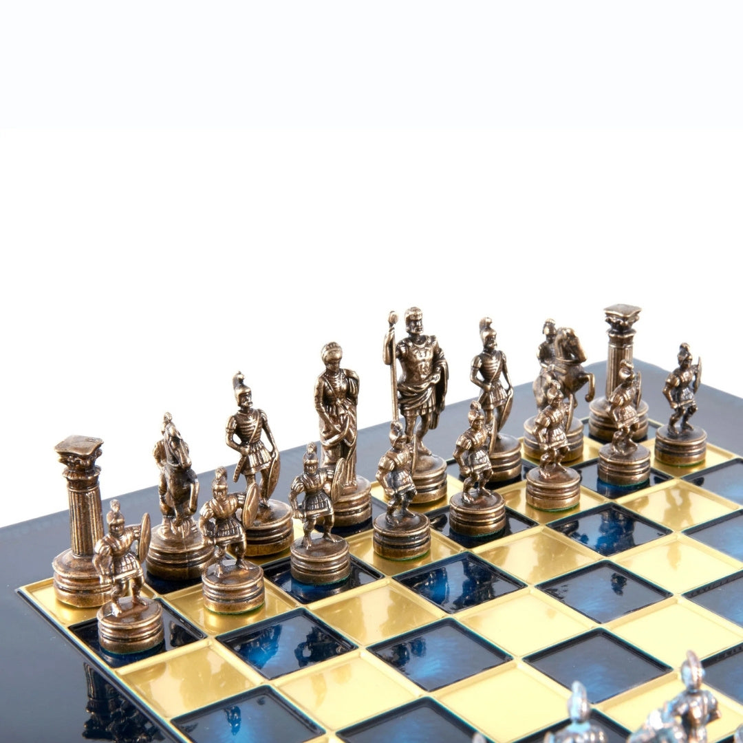 Luksusowe Szachy Mosiężne 28 x 28 cm – Ekskluzywny Prezent - S3BBLU