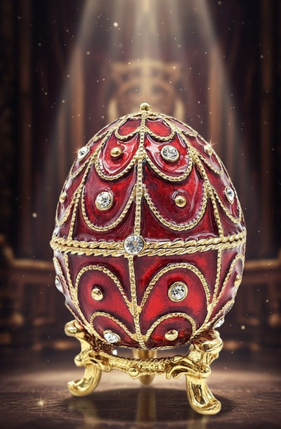 Exkluzivní kovová šperkovnice s krystalky - Fabergého vejce - B0748-17 RD