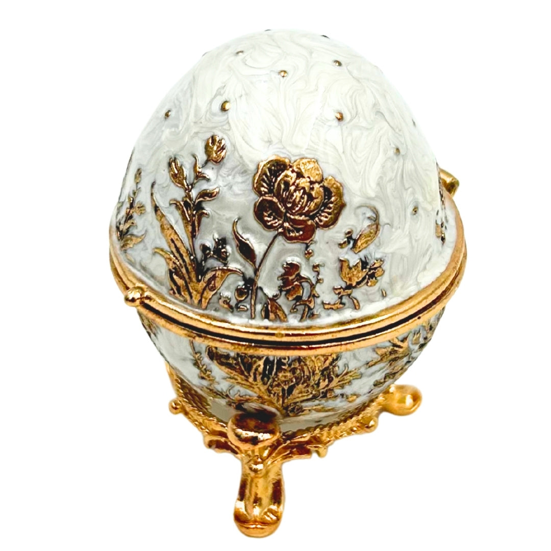 Exkluzivní kovová šperkovnice Fabergého vejce s krystalky - B0794-00
