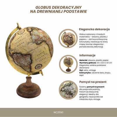 Stylový dekorativní retro glóbus na dřevěném podstavci 32 cm s možností personalizace gravírováním