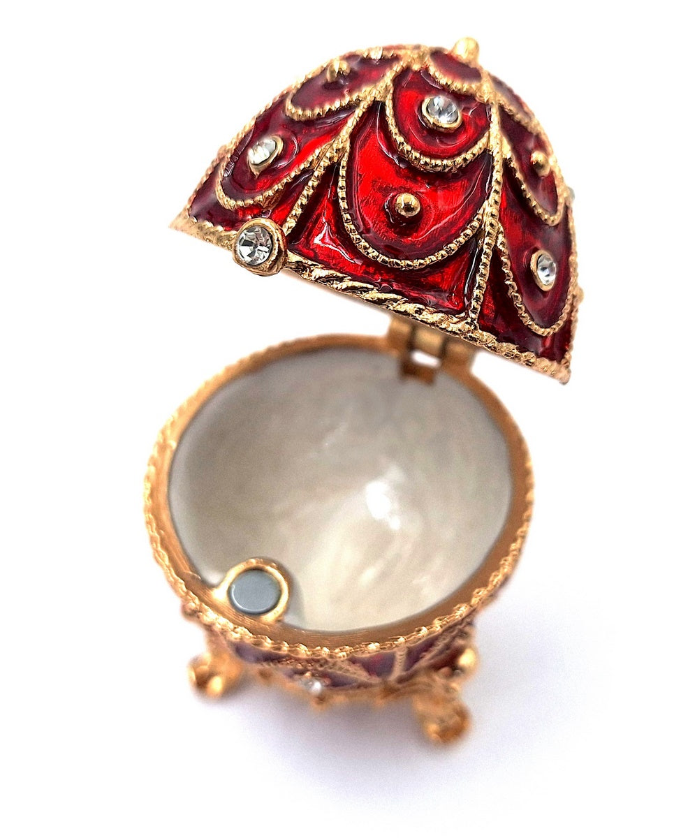 Exkluzivní kovová šperkovnice s krystalky - Fabergého vejce - B0748-17 RD