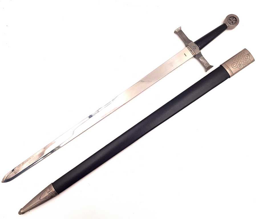 Ocelový rytířský meč 84 cm v pochvě - replika - SW-114