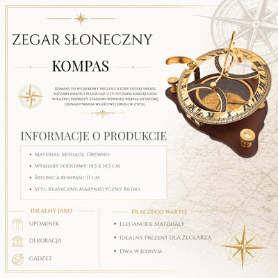 Sluneční hodiny s kompasem na dřevěném podstavci C064