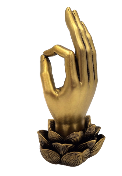 Złota Figurka Dłoń Buddy Mudra OM - Joga Kwiat Lotosu - 43724